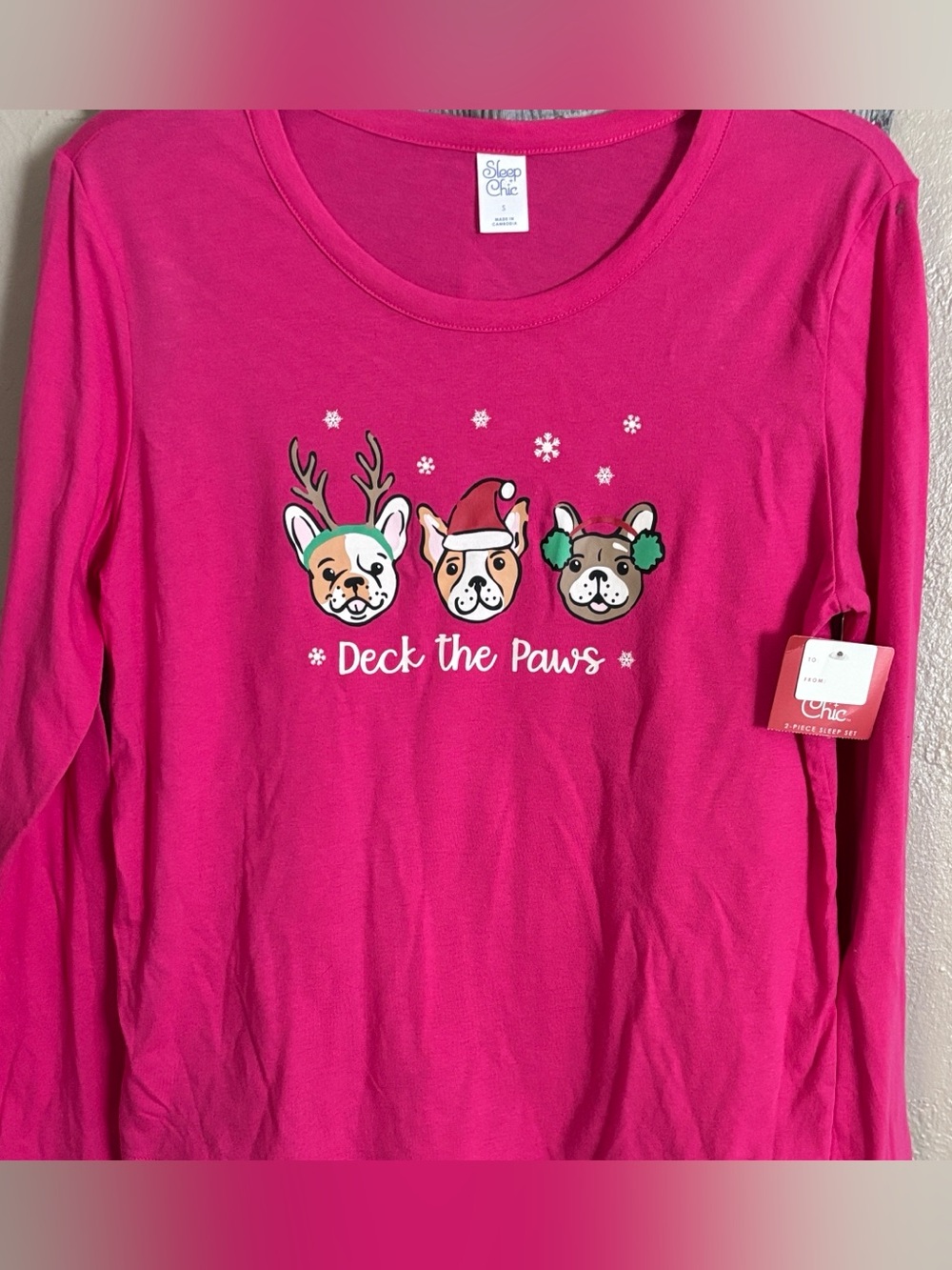 Sleep Chic Winter Christmas Dog Pajama Top Women’s Small
